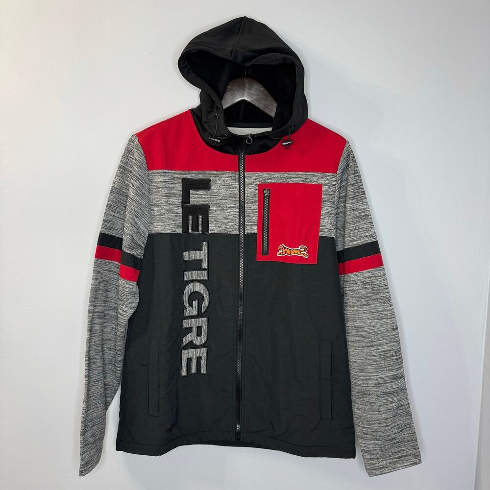 Le Tigre Tech Fleece Darcy Hoodie Full Zip Logo Gray Red Black Mens Size M